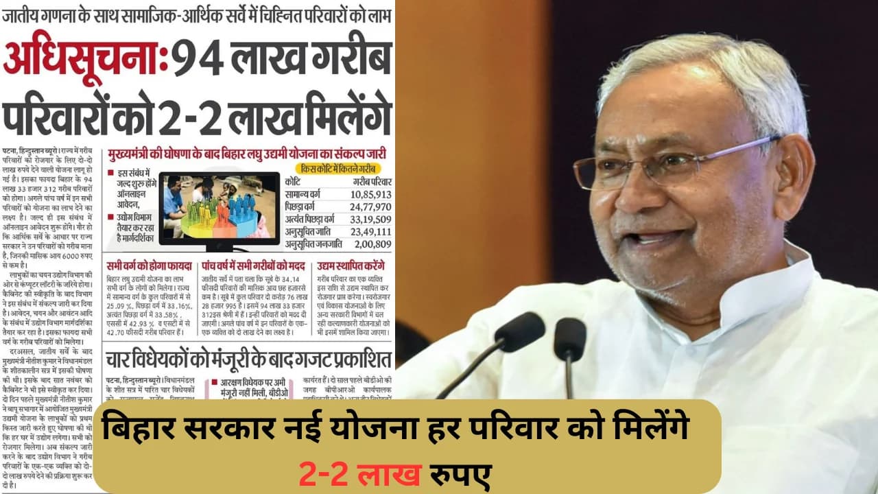 बिहार सरकार नई योजना हर परिवार को मिलेंगे 2-2 लाख रुपए | Bihar Sarkaar New Yojna