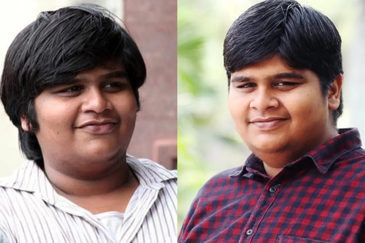 Karthik Subbaraj smiling in front of movie posters with net worth and film success highlights in background