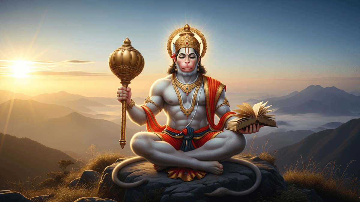 भक्त सुबह ब्रह्म मुहूर्त में दीपक जलाकर हनुमान चालीसा पाठ करते हुए – Hanuman Chalisa Paath Ka Samay