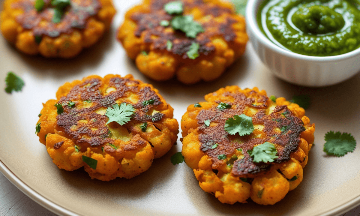 Sweet Potato Tikki For Navratri Vrat served with green chutney and curd on fasting plate