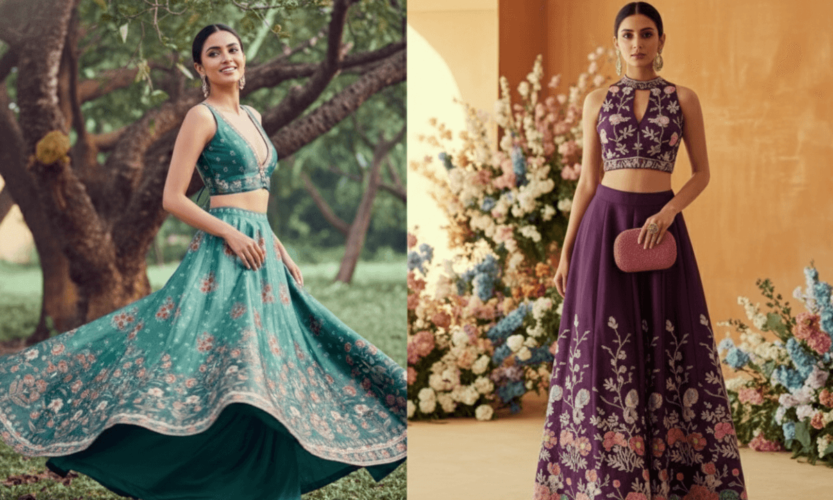 Beautiful Indian woman wearing stylish Diwali outfit ideas for women 2025 – trendy ethnic festive wear look with saree, sharara, and Indo-western dress.