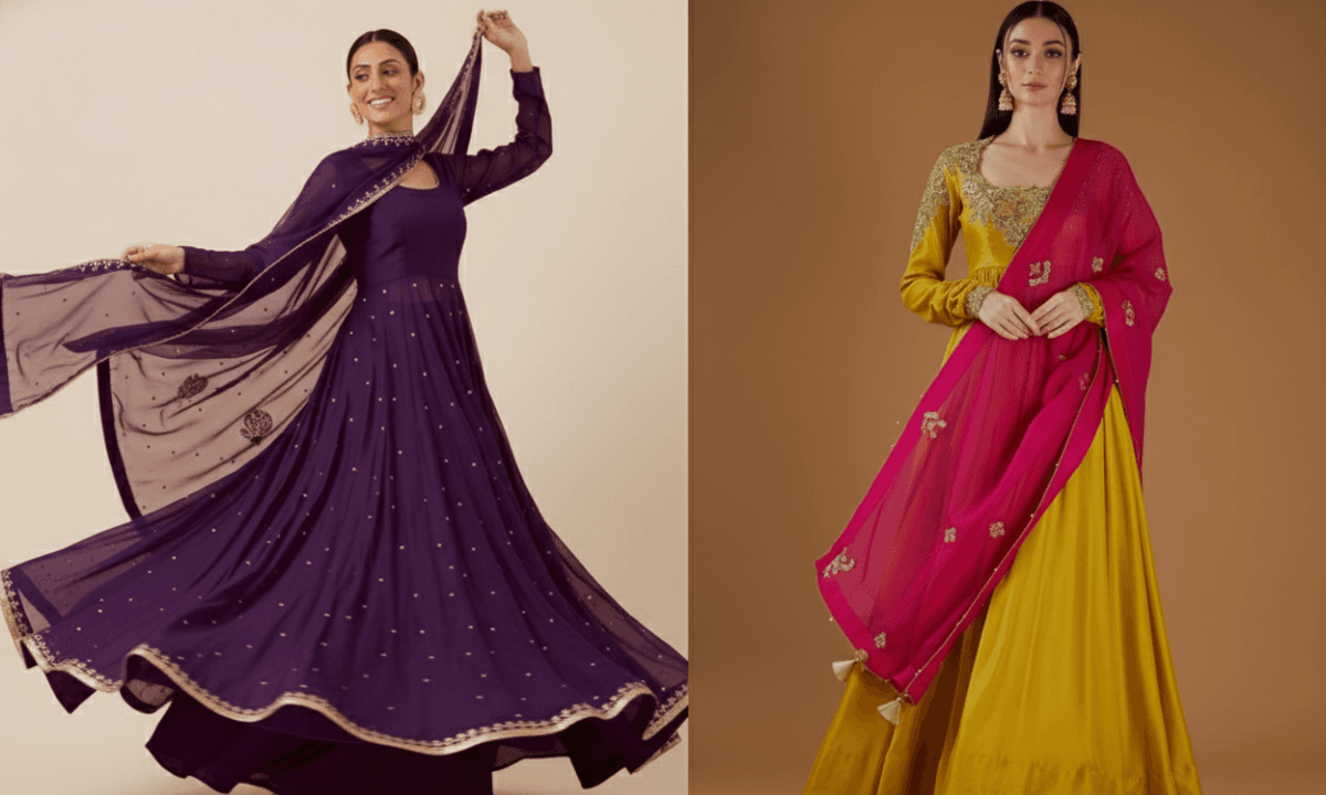 Beautiful Indian woman wearing stylish Diwali outfit ideas for women 2025 – trendy ethnic festive wear look with saree, sharara, and Indo-western dress.