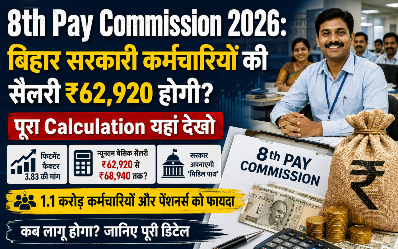 8th Pay Commission 2026: बिहार कर्मचारियों की सैलरी ₹68,940 होगी? फिटमेंट फैक्टर का पूरा कैलकुलेशन