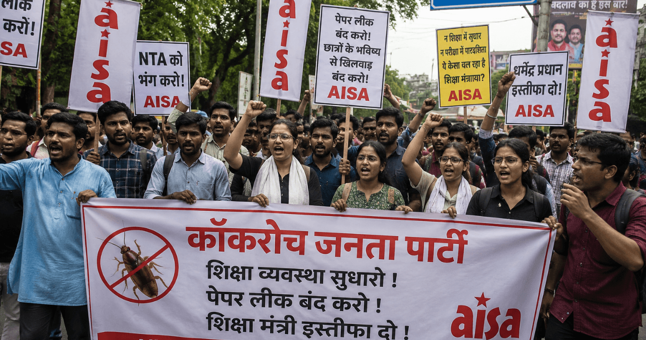 Bihar: शिक्षा व्यवस्था पर पटना में Coakroach Janta Party का जोरदार प्रदर्शन, AISA ने दिया समर्थन