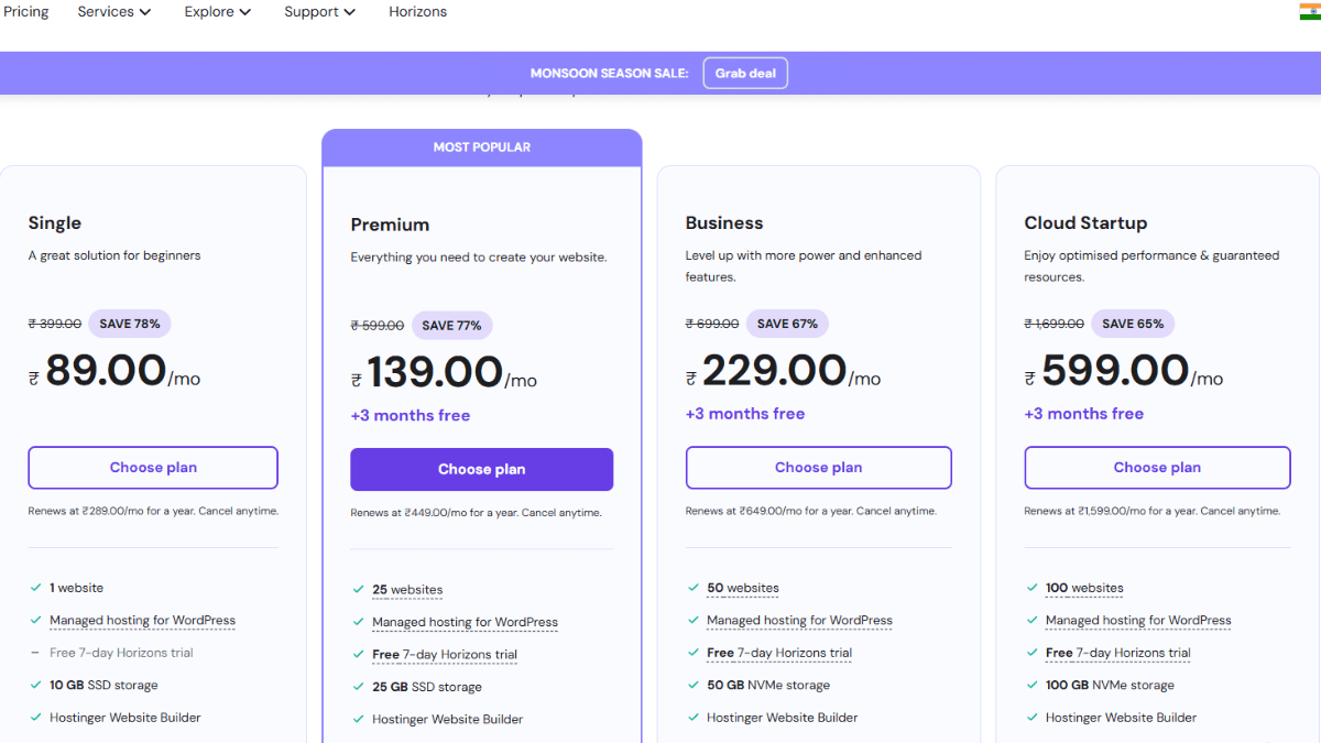 Hostinger Coupon Code September 2025 में 90% तक की छूट, फ्री डोमेन और 3 महीने फ्री होस्टिंग ऑफर का प्रचार बैनर