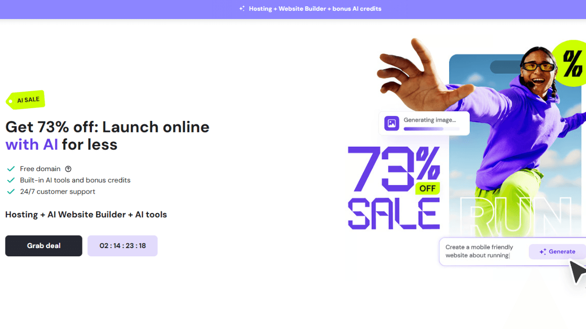 Hostinger Coupon Code September 2025 में 90% तक की छूट, फ्री डोमेन और 3 महीने फ्री होस्टिंग ऑफर का प्रचार बैनर