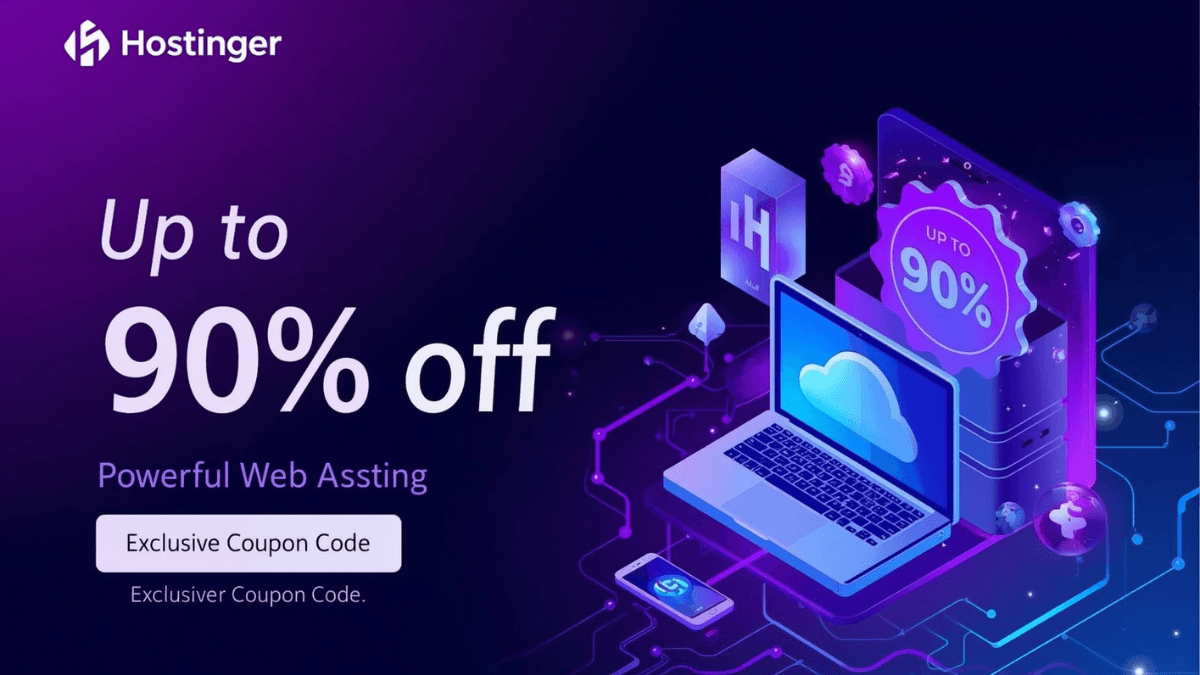 Hostinger Coupon Code September 2025 में 90% तक की छूट, फ्री डोमेन और 3 महीने फ्री होस्टिंग ऑफर का प्रचार बैनर