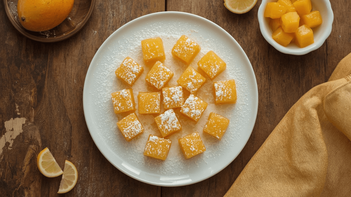 Easy Mango Candy Recipe: घर पर बनी ईज़ी मैंगो कैंडी प्लेट में परोसी गई – बच्चों की पसंदीदा खट्टी-मीठी ट्रीट