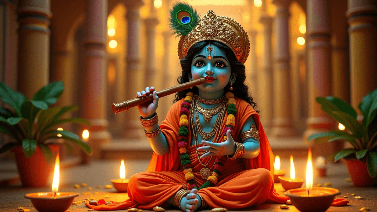 Janmashtami 2025 पर भगवान श्रीकृष्ण की पूजा करते भक्त, मंत्र जाप और झांकी सजावट के साथ