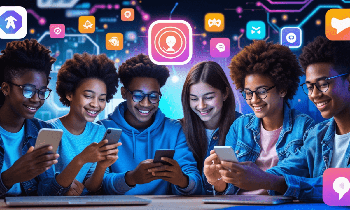 Gen Z युवा विभिन्न फ्री AI ऐप्स का उपयोग करते हुए, ChatGPT Alternatives की टेक्नोलॉजी का अनुभव करते हुए।