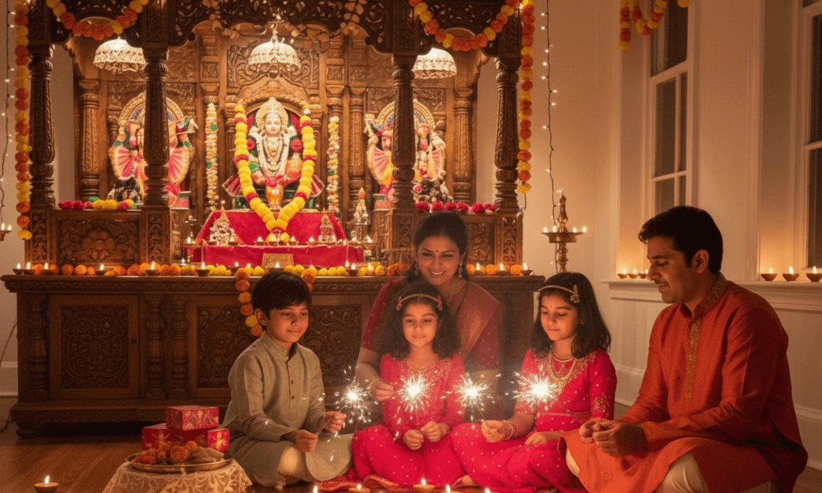 Chhoti Diwali 2025 Date के शुभ अवसर पर घर सजाते लोग, दीप जलाते हुए और नरक चतुर्दशी की पूजा करते श्रद्धालु