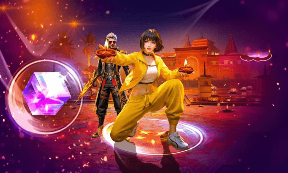 Free Fire Diwali Event QR Code 2025 official poster showing Garena Diwali offer, free diamonds, bundles and rewards giveaway for players.