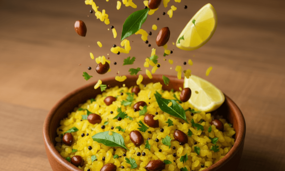 Poha Recipes: स्वादिष्ट इंडोरी पोहा रेसिपी, धनिया, अनार और सेव से सजी प्लेट – हेल्दी नाश्ता आइडिया
