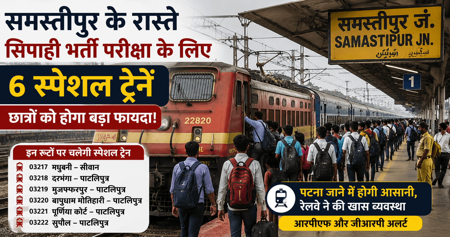 Bihar Special Train: समस्तीपुर होकर चलेंगी 6 परीक्षा स्पेशल ट्रेनें, पटना जाना होगा आसान