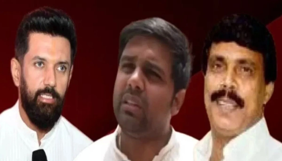 Chetan Anand, the Shivhar MLA, expressing anger at Chirag Paswan during an event in Jamui, Bihar, criticizing his political actions and statements.