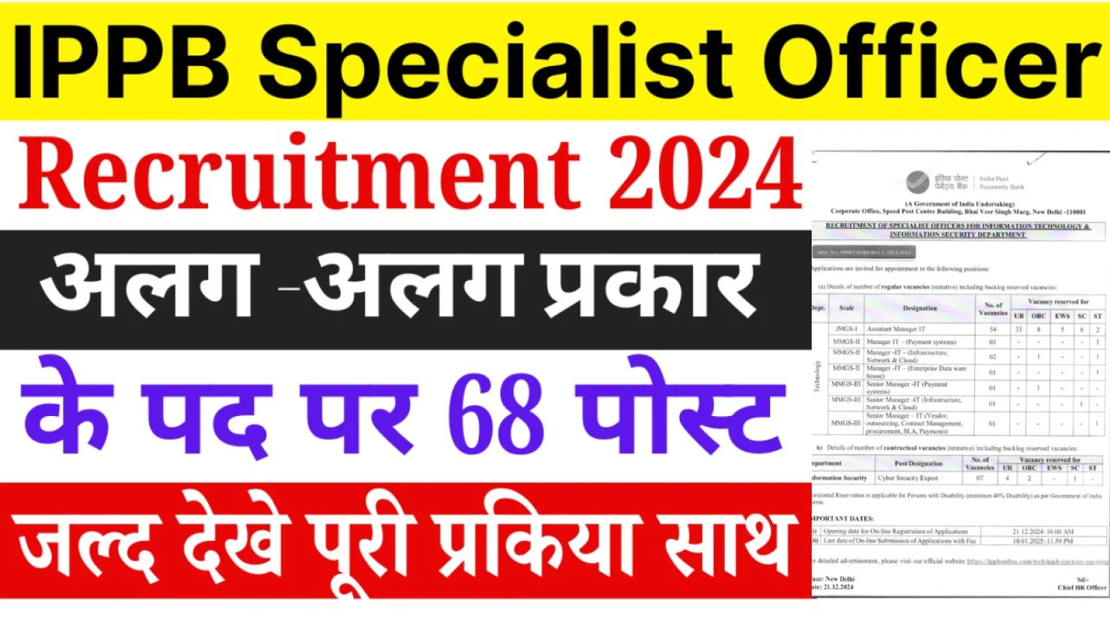 India Post IPPB SO Recruitment 2024 | इंडिया पोस्ट पेमेंट बैंक में 68 पदों पर निकली भर्ती जानिए कैसे करें आवेदन