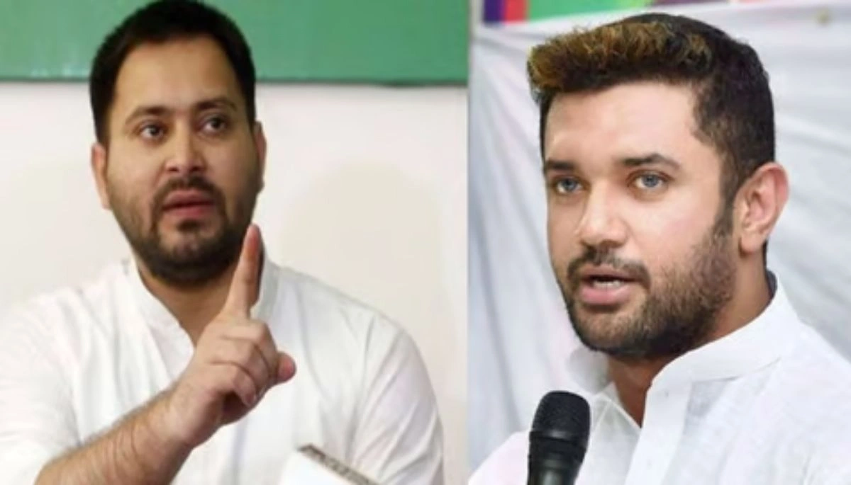 Chirag Paswan, Tejashwi Yadav, and Ashok Chaudhary are seen discussing political alliances and controversies in Bihar.