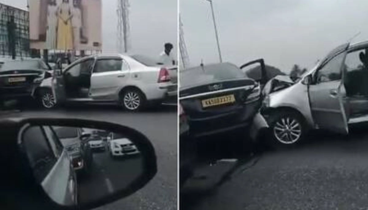 In Motihari, multiple vehicles collided in a high-speed accident, damaging a car, but the passengers survived without injury.