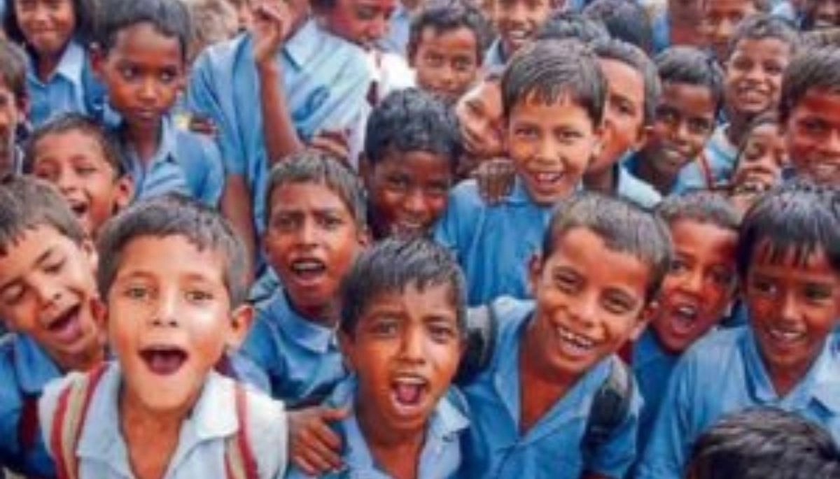 A child practicing dance and acting in a classroom setting, with a teacher guiding them.