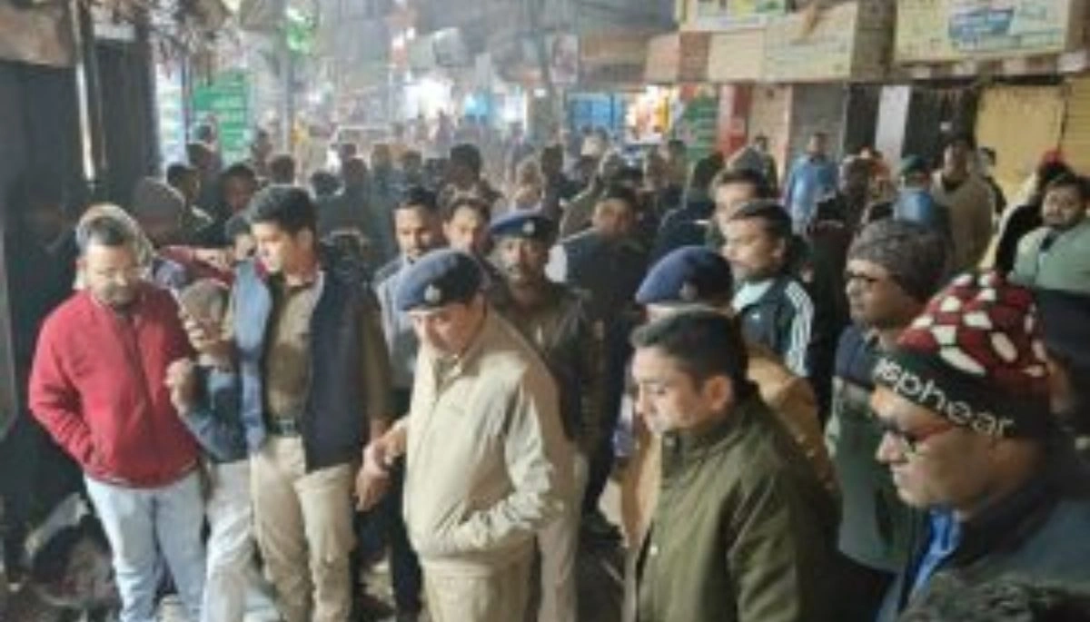 Police patrol vehicle crashes into a shop in Naugachia Market, injuring the shopkeeper seriously.