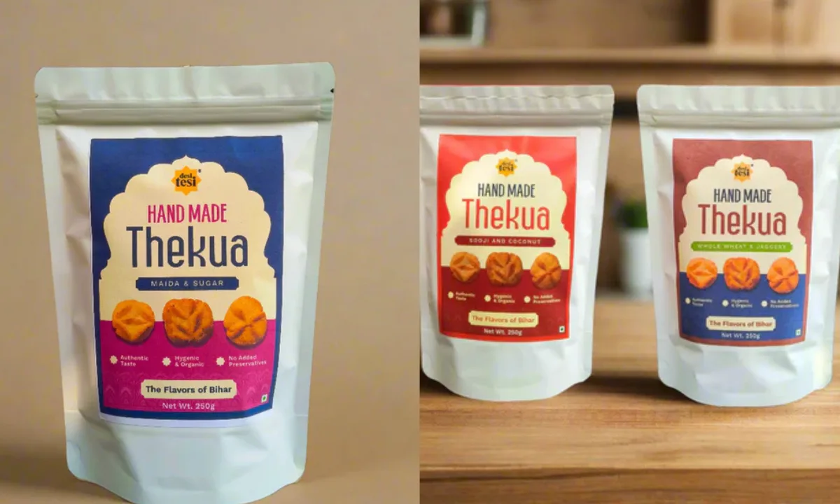 Desi Tesi Success Story: Tilak Pandit with Desi Tesi Thekua – Bihar traditional snack made with Desi Ghee, handmade and preservative-free