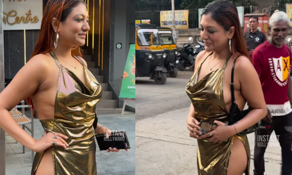 Khushi Mukherjee Golden Dress Video: Khushi Mukherjee in revealing golden dress walking on Mumbai street, viral video sparks controversy