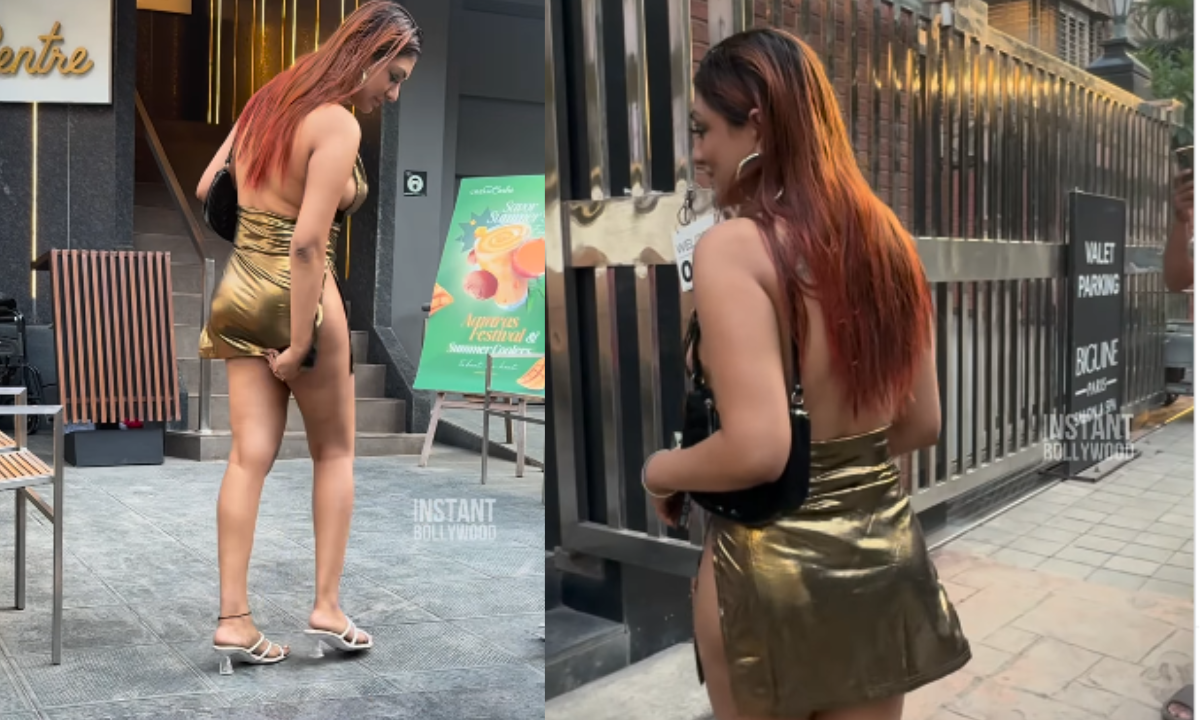 Khushi Mukherjee Golden Dress Video: Boldness की हद पार! Khushi Mukherjee सड़क पर ऐसे निकलीं कि लोग देखने को मजबूर हो गए 2 Khushi Mukherjee Golden Dress Video: Khushi Mukherjee In Revealing Golden Dress Walking On Mumbai Street, Viral Video Sparks Controversy