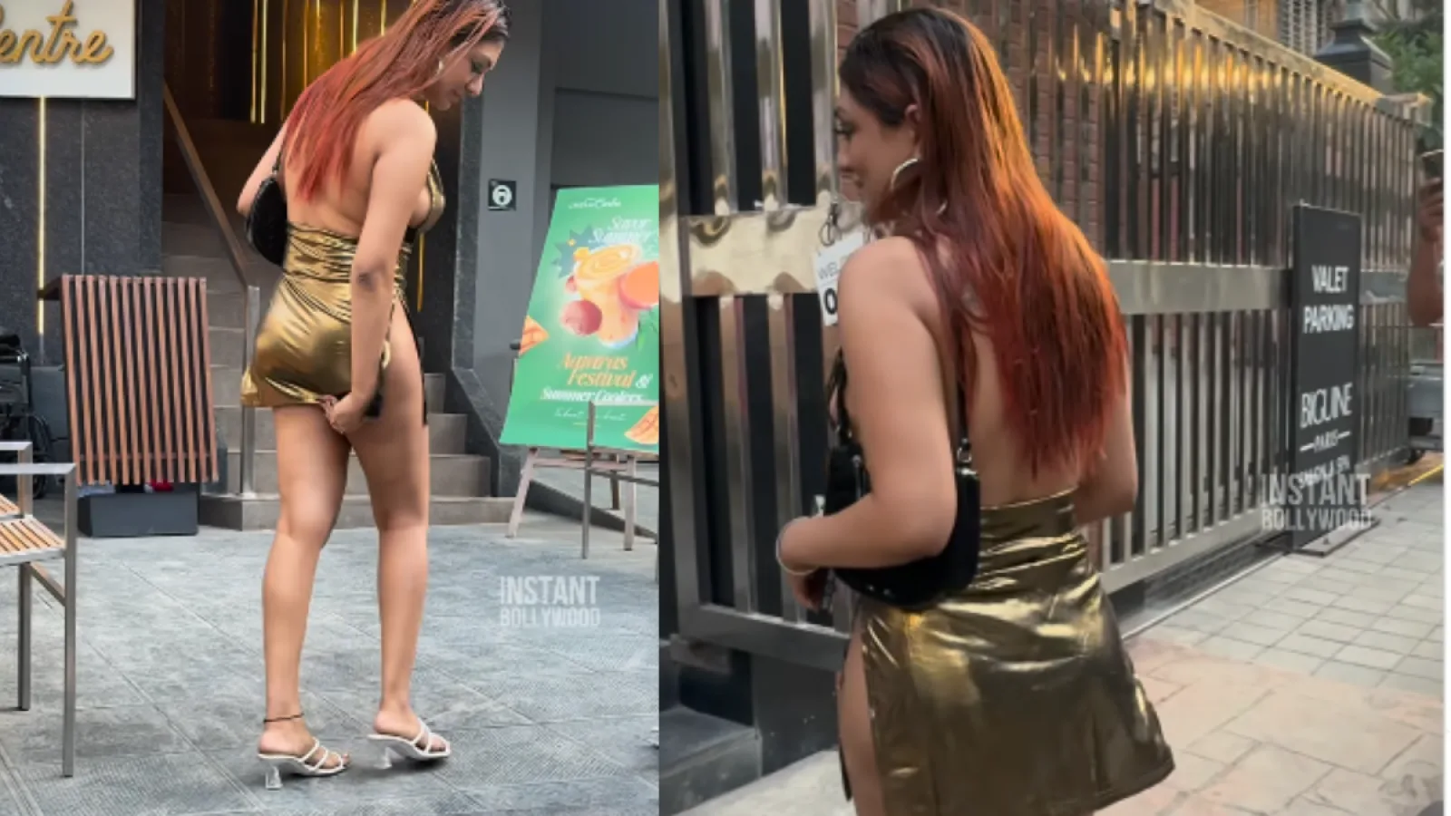 Khushi Mukherjee Golden Dress Video: Khushi Mukherjee in revealing golden dress walking on Mumbai street, viral video sparks controversy