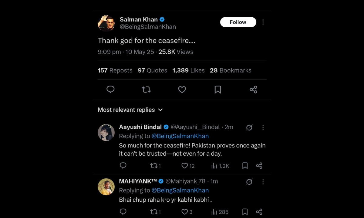Salman Khan का ट्वीट बना बवाल! भारत नहीं, पाकिस्तान के साथ? जानिए पूरी कहानी 3 Salman Khan का ट्वीट सीजफायर पर, सोशल मीडिया पर विवाद और यूजर्स की तीखी प्रतिक्रिया