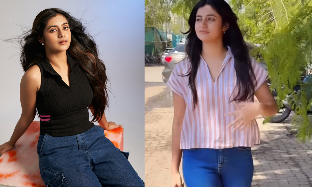 Sanchita Bashu Instagram Viral Reel video on road with bag, expressing on Kumar Sanu and Alka Yagnik song Raah Mein Unse Mulaqat