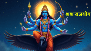 Aaj Ka Panchang 23 July 2025: सावन शिवरात्रि व्रत और शुभ मुहूर्त 5 Shash Raj Yog में शनि ग्रह की स्थिति दिखाते हुए ज्योतिषीय कुंडली का चित्र, जिसमें चौथे, सातवें और दसवें भाव में शनि के प्रभाव से ऐश्वर्य, धन और सफलता दर्शाई गई है।