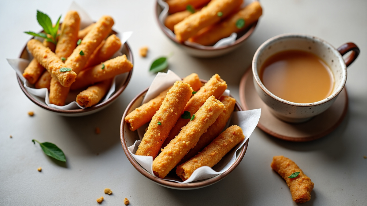 Suji Masala Sticks Recipe: कम तेल में बनाएं कुरकुरी सूजी मसाला स्टिक 3 कम तेल में बनी हुई क्रिस्पी सूजी मसाला स्टिक प्लेट में परोसी गई हरी चटनी के साथ - Suji Masala Sticks Recipe