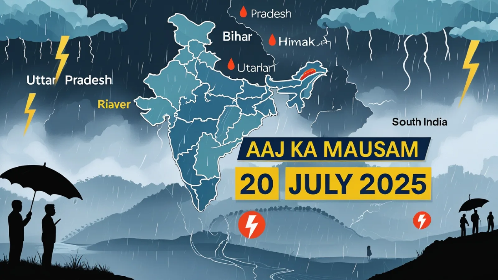 Aaj Ka Mausam 20 July 2025: 20 जुलाई 2025 के मौसम का हाल – बारिश, तापमान और राज्यों का अलर्ट