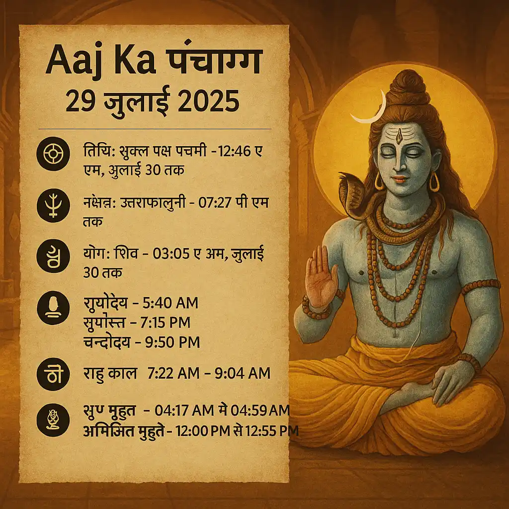 Aaj Ka Panchang 29 July 2025 का शुभ मुहूर्त, राहु काल, नक्षत्र और पंचांग विवरण