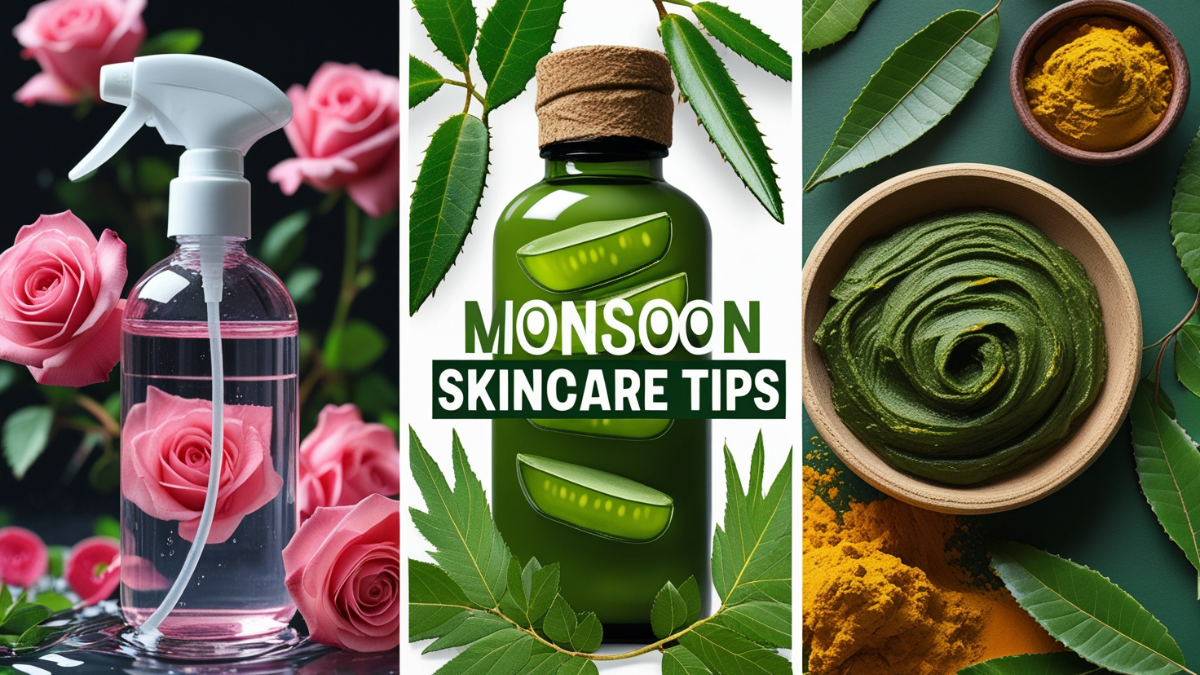 Monsoon Skincare Tips: मानसून में स्किनकेयर के लिए गुलाब जल, एलोवेरा जेल और नीम फेस पैक का इस्तेमाल कर हेल्दी और ग्लोइंग त्वचा पाएं।