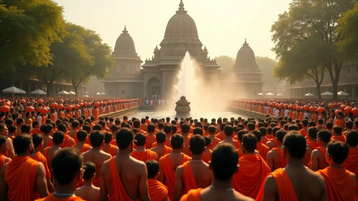 Sawan 2025 में भक्तों द्वारा देवघर मंदिर में कांवर यात्रा के बाद जलाभिषेक करते श्रद्धालु