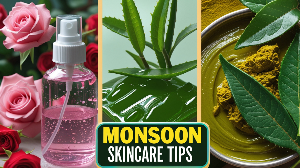 Monsoon Skincare Tips: बारिश में चेहरे की देखभाल के 3 असरदार घरेलू उपाय 2 Monsoon Skincare Tips: मानसून में स्किनकेयर के लिए गुलाब जल, एलोवेरा जेल और नीम फेस पैक का इस्तेमाल कर हेल्दी और ग्लोइंग त्वचा पाएं।