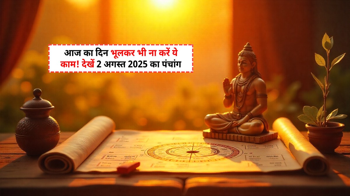 Aaj Ka Panchang 2 August 2025: शुभ मुहूर्त, राहुकाल, नक्षत्र और पूजा विधि की जानकारी वाले धार्मिक चित्र