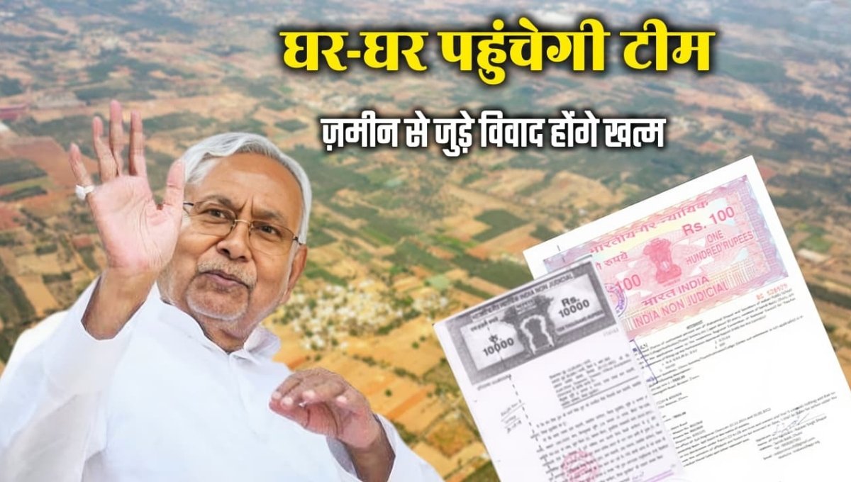 Revenue Maha Abhiyan के दौरान बिहार के गांव में जमीन सर्वेक्षण करते राजस्व कर्मचारी, 2025 अभियान की शुरुआत का दृश्य