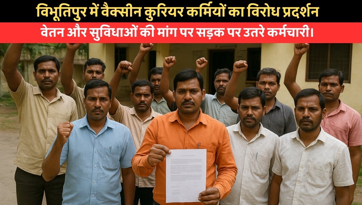 Vibhutipur Vaccine Courier Protest: विभूतिपुर में वैक्सीन कुरियर कर्मियों का सड़क पर जोरदार प्रदर्शन और नारेबाज़ी