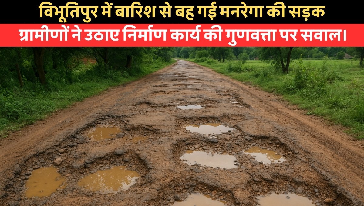 Vibhutipur Damaged MGNREGA Road: पहली बारिश में बह गई मनरेगा की सड़क, ग्रामीणों में आक्रोश