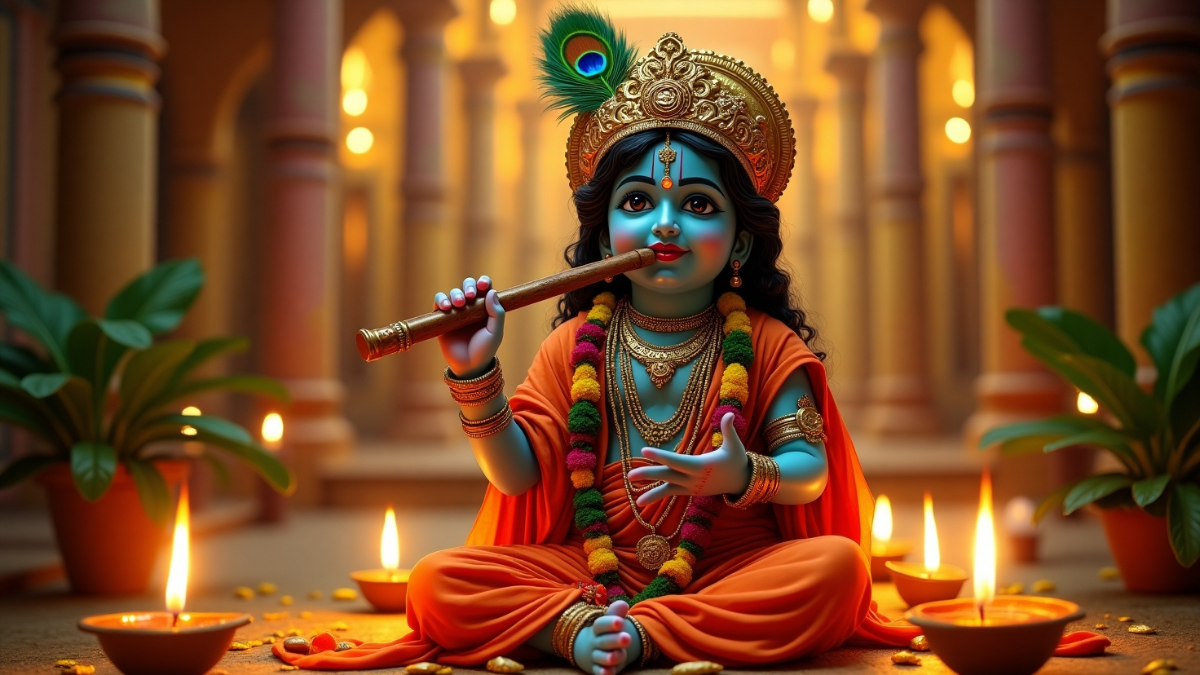 Janmashtami 2025 पर करें इन 5 पावन मंत्रों का जाप, मिलेगा श्रीकृष्ण का आशीर्वाद 2 Janmashtami 2025 पर भगवान श्रीकृष्ण की पूजा करते भक्त, मंत्र जाप और झांकी सजावट के साथ