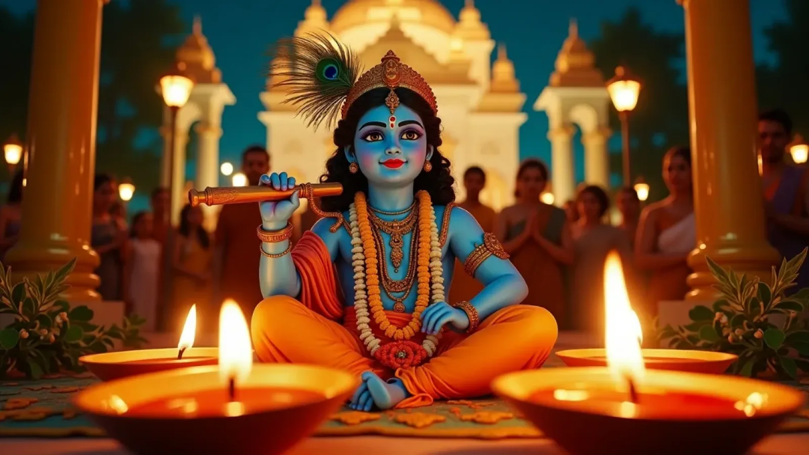 Janmashtami 2025 पर भगवान श्रीकृष्ण की पूजा करते भक्त, मंत्र जाप और झांकी सजावट के साथ