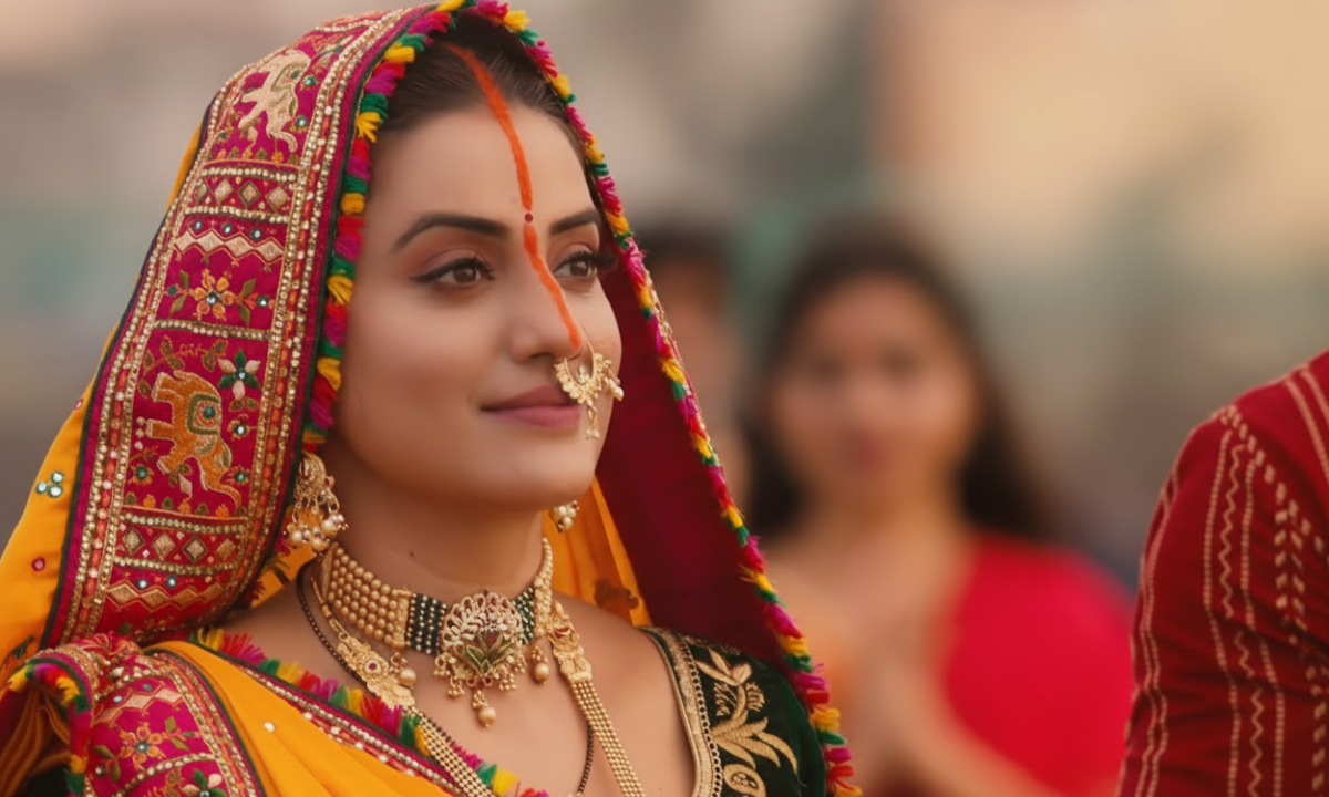 Akshara Singh Chhath Geet में अक्षरा सिंह पारंपरिक साड़ी में छठ पूजा करती हुईं, Bhojpuri Chhath song वायरल हुआ।