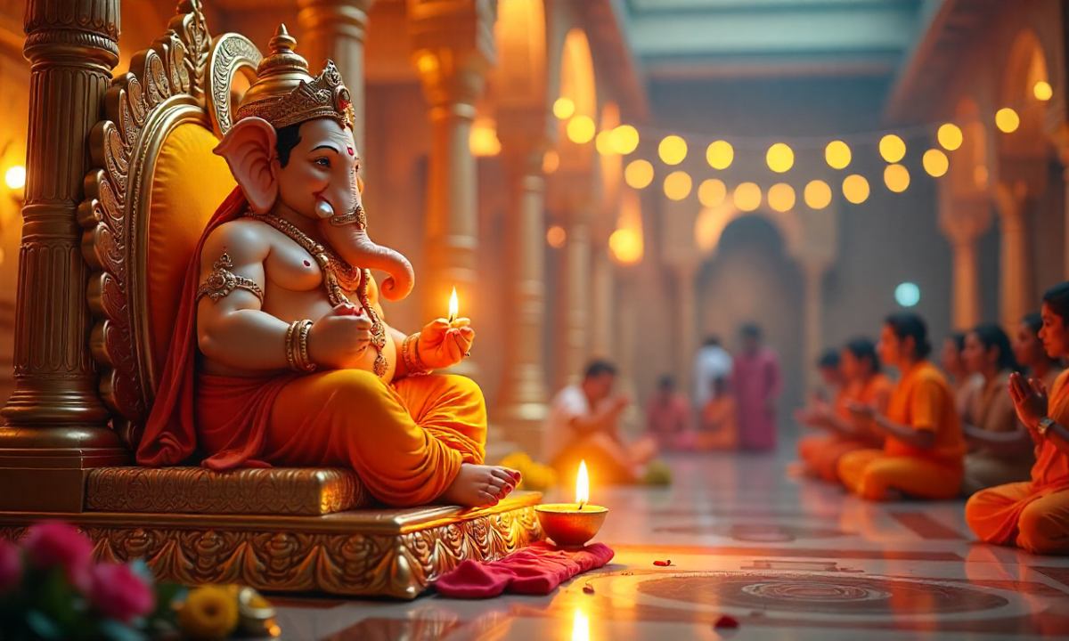 Diwali 2025 Ganesh Mantra: दिवाली पर जपें भगवान गणेश के ये 4 शक्तिशाली मंत्र, जानिए लाभ और महत्व 2 Diwali 2025 Ganesh Mantra: दिवाली पर भगवान गणेश की पूजा करते भक्त, दीपों की रोशनी में जपते गणपति मंत्र