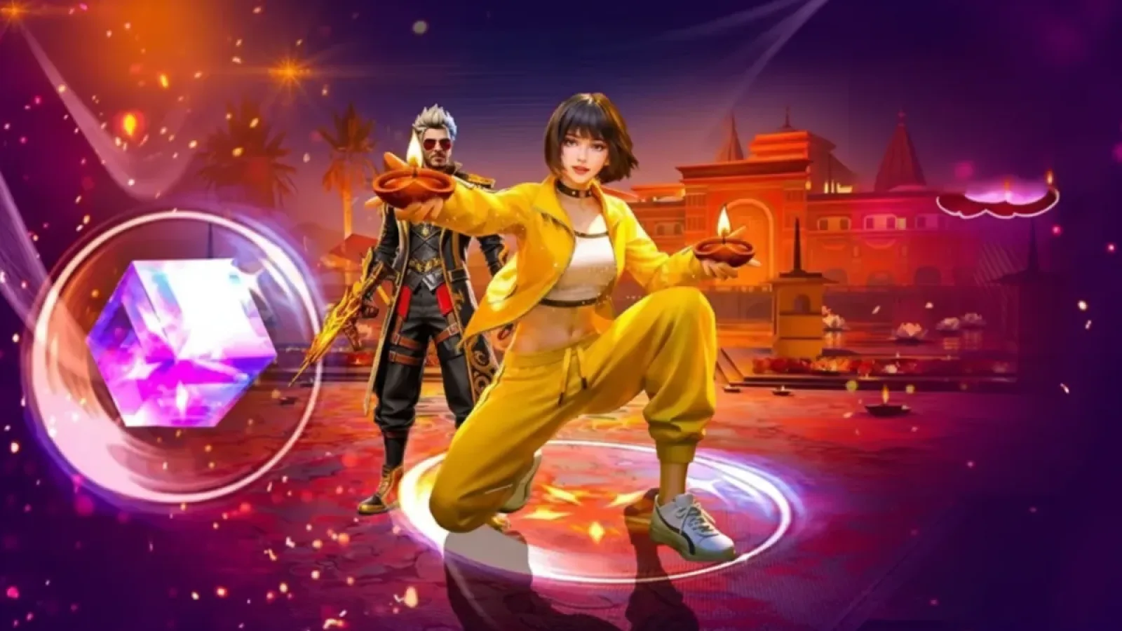 Free Fire Diwali Event QR Code 2025 official poster showing Garena Diwali offer, free diamonds, bundles and rewards giveaway for players.