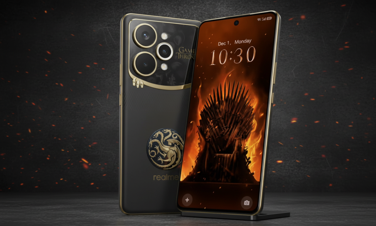"Realme 15 Pro 5G Game of Thrones Limited Edition का गोल्डन-इन-ब्लैक डिजाइन और Targaryen थीम वाला प्रीमियम स्मार्टफोन