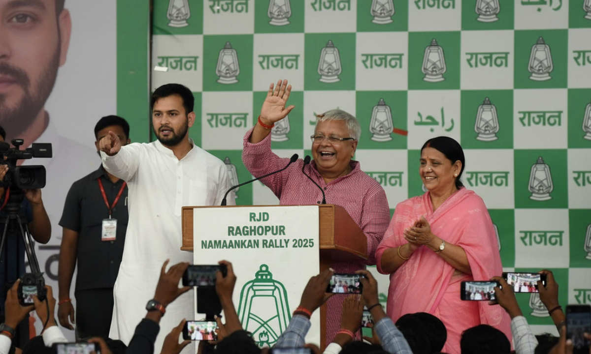 Tejashwi Yadav files nomination from Raghopur for Bihar Chunav 2025 with Lalu Prasad Yadav and Rabri Devi