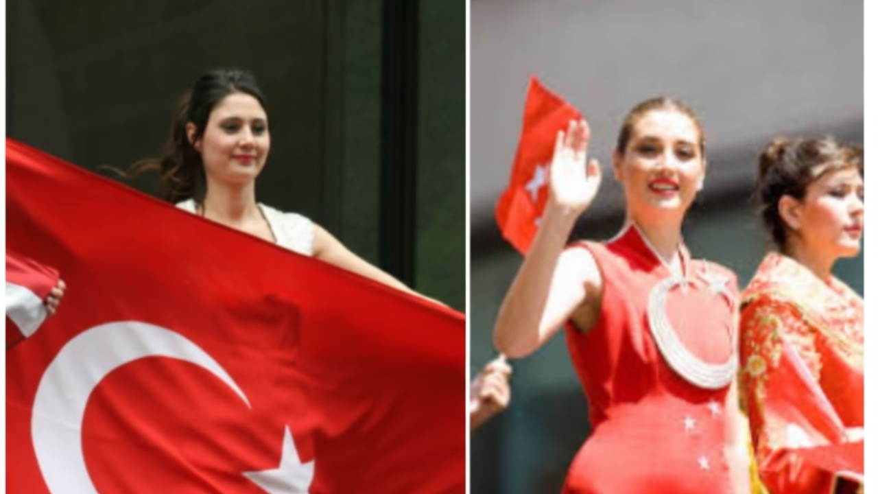 Turkey National Anthem official ceremony with national flag and citizens standing in respect