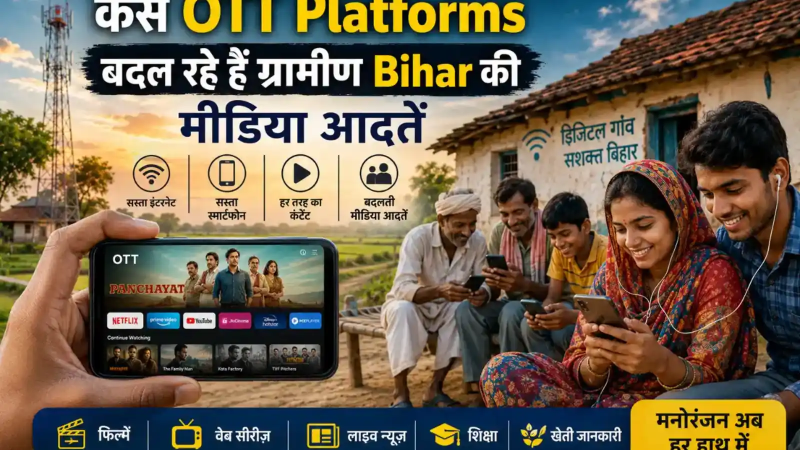 समस्तीपुर और ग्रामीण बिहार के लोग स्मार्टफोन पर OTT और डिजिटल कंटेंट देखते हुए